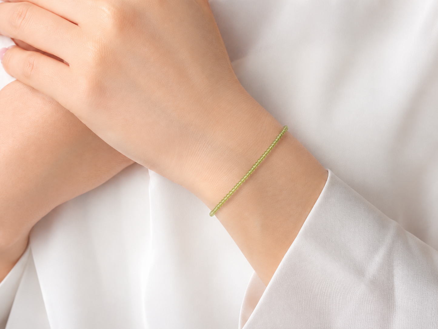 Peridoot Armband 17–20 cm met 925 Zilveren Slot – 2 mm Facet Kralen Edelsteen Armband