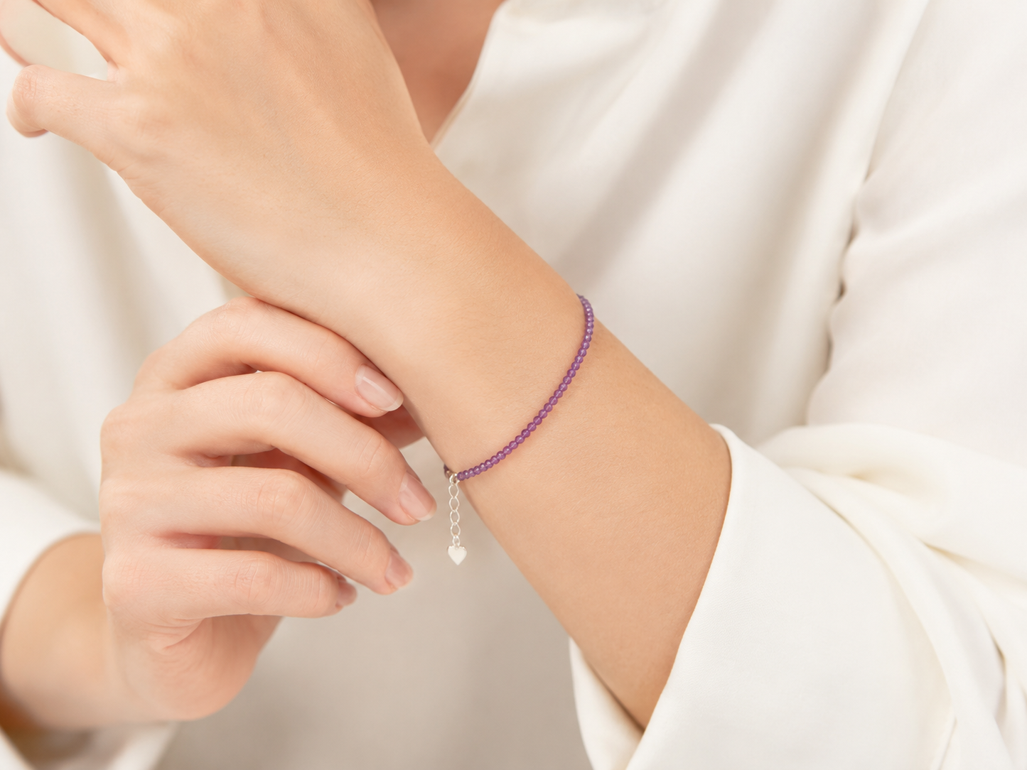 Amethist Armband 2 mm – 925 Zilveren Slot – Verstelbaar 17-20 cm – Facet Geslepen Edelsteen Armband