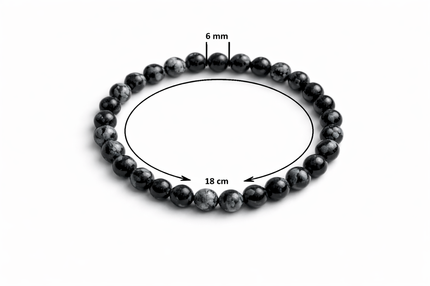 Sneeuwvlok Obsidiaan Armband 6 mm – Natuursteen – Diameter 18 cm – Obsidiaan Kralen – Unisex