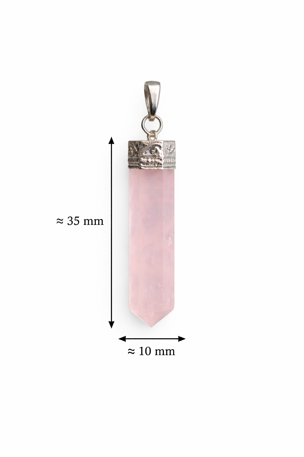 Rozenkwarts Hanger Puntvormig - Edelsteen Hanger met Verzilverde koper hangerkap - ca. 35 x 10 mm - rozenkwarts hanger - roze edelsteen hanger - puntig hanger