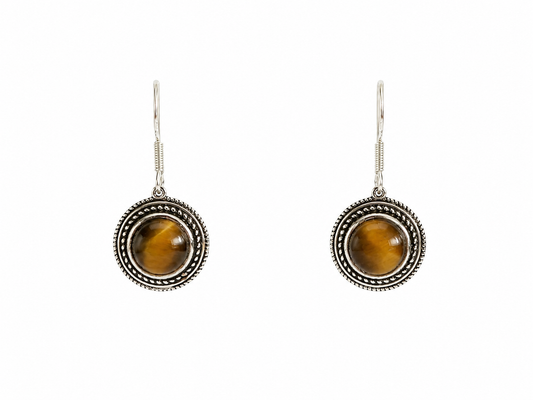 Tijgeroog Oorbellen 925 Zilver – Ronde Dames Oorbellen met Edelsteen – Diameter 16 mm – 2,4 gram per oorbel
