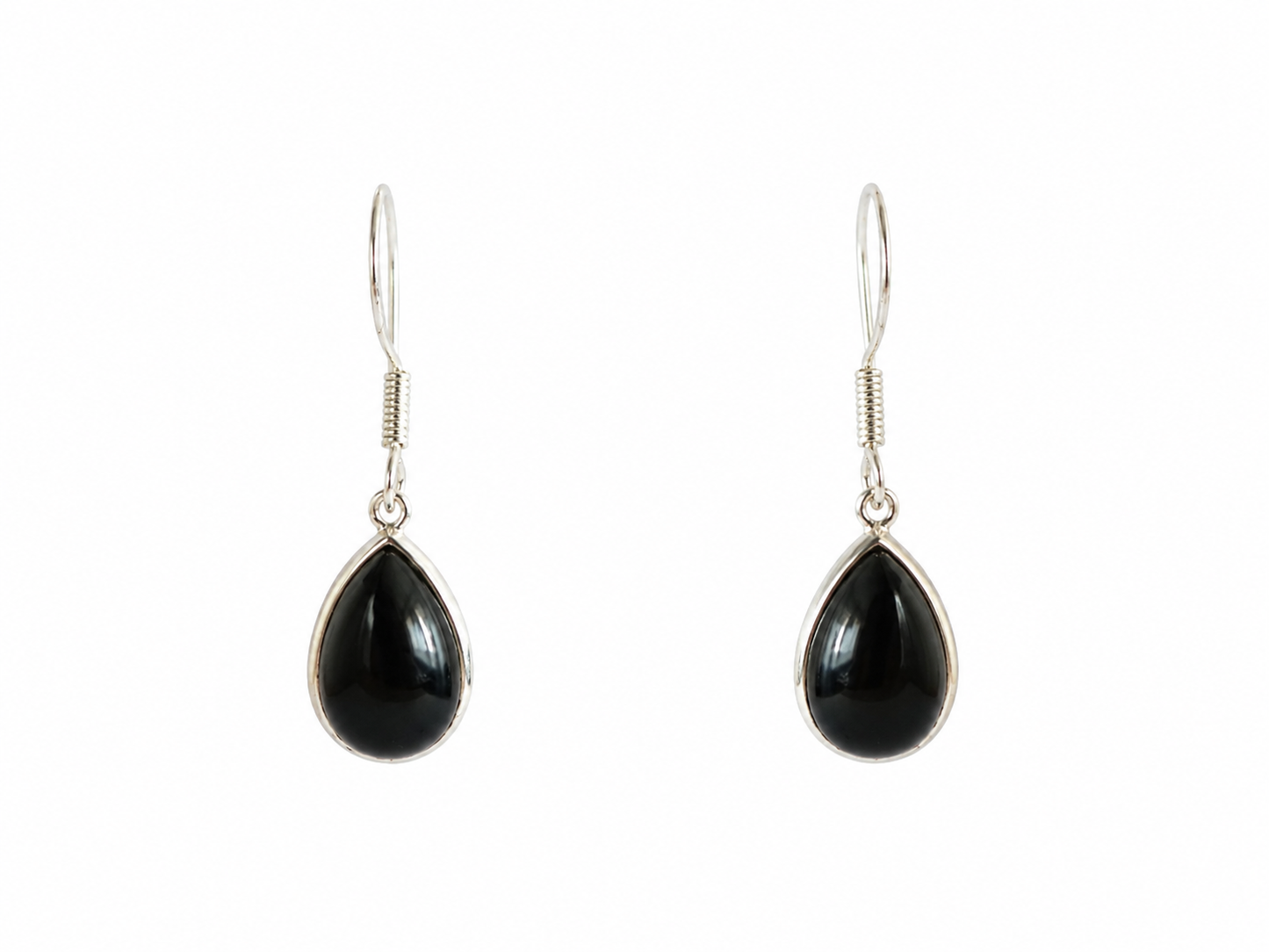 Zwarte Onyx Oorbellen 925 Zilver – Druppelvormige Dames Oorbellen met Edelsteen – 10 x 15 mm – 1,6 gram per oorbel