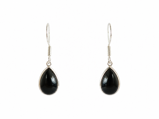 Zwarte Onyx Oorbellen 925 Zilver – Druppelvormige Dames Oorbellen met Edelsteen – 10 x 15 mm – 1,6 gram per oorbel