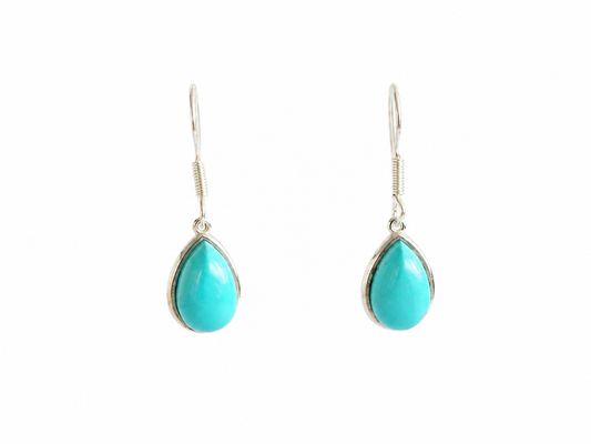Synthetische Turkoois Oorbellen 925 Zilver – Druppelvormige Edelsteen Oorbellen 10 x 15 mm – Turquoise Zilveren Oorbellen Dames