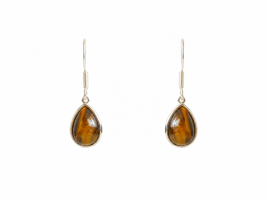 Tijgeroog Oorbellen 925 Zilver – Druppelvormige Dames Oorbellen met Edelsteen – 10 x 15 mm – 1,8 gram per oorbel