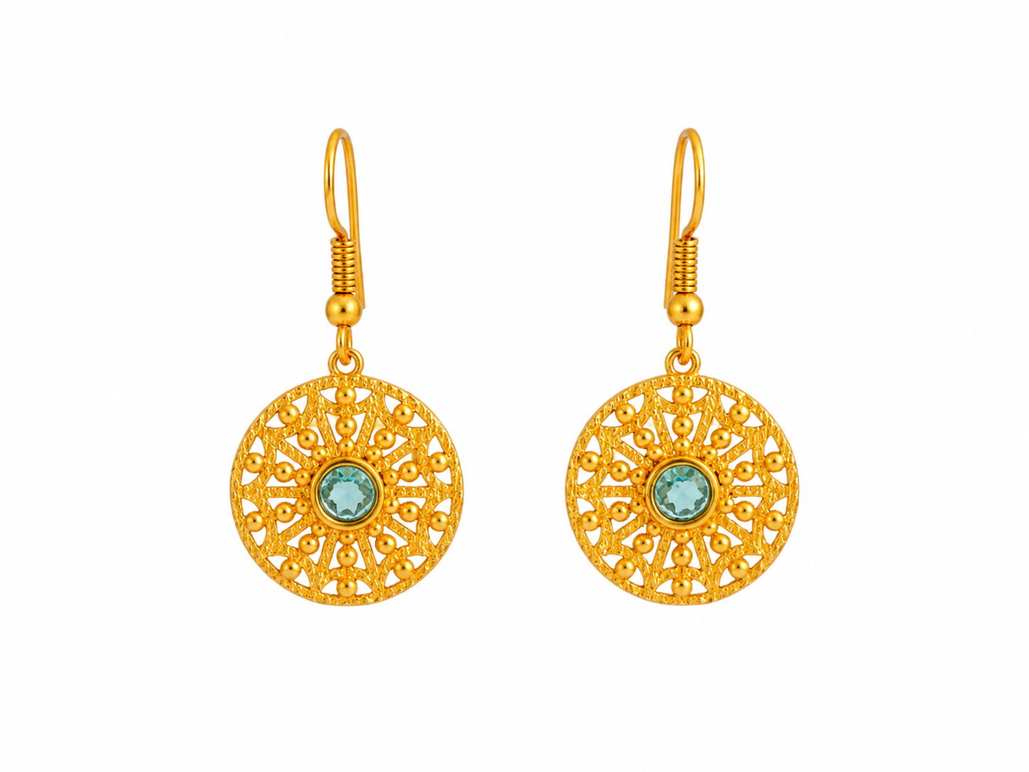 Blauwe Topaas Oorbellen 925ver Verguld – Ronde Dames Oorbellen met Edelsteen – Diameter 20 mm – 2,5 gram per oorbel