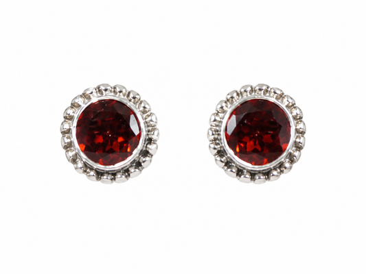 Granaat Oorknopjes 925 Zilver – Edelsteen Oorbellen Ø 9 mm –  Granaat Oorknopjes