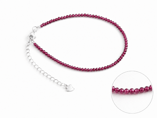Granaat Armband 2 mm – 925 Zilveren Slot – Verstelbaar 17-20 cm – Facet Geslepen Edelsteen Armband