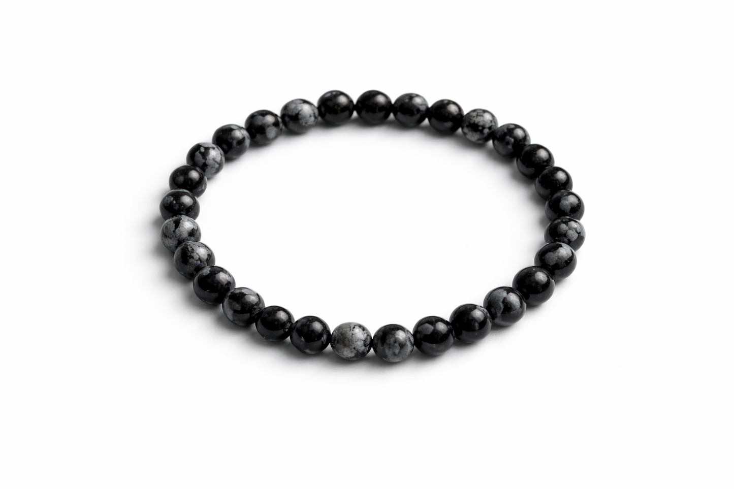 Sneeuwvlok Obsidiaan Armband 6 mm – Natuursteen – Diameter 18 cm – Obsidiaan Kralen – Unisex
