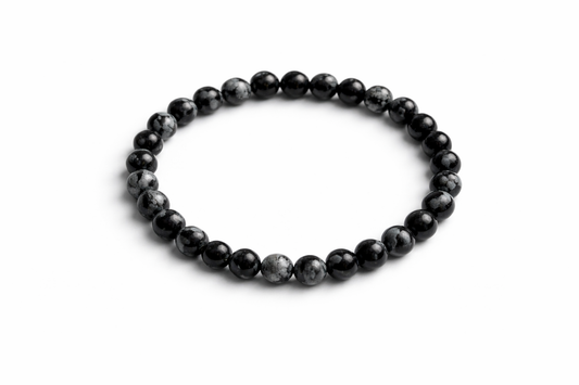 Sneeuwvlok Obsidiaan Armband 6 mm – Natuursteen – Diameter 18 cm – Obsidiaan Kralen – Unisex