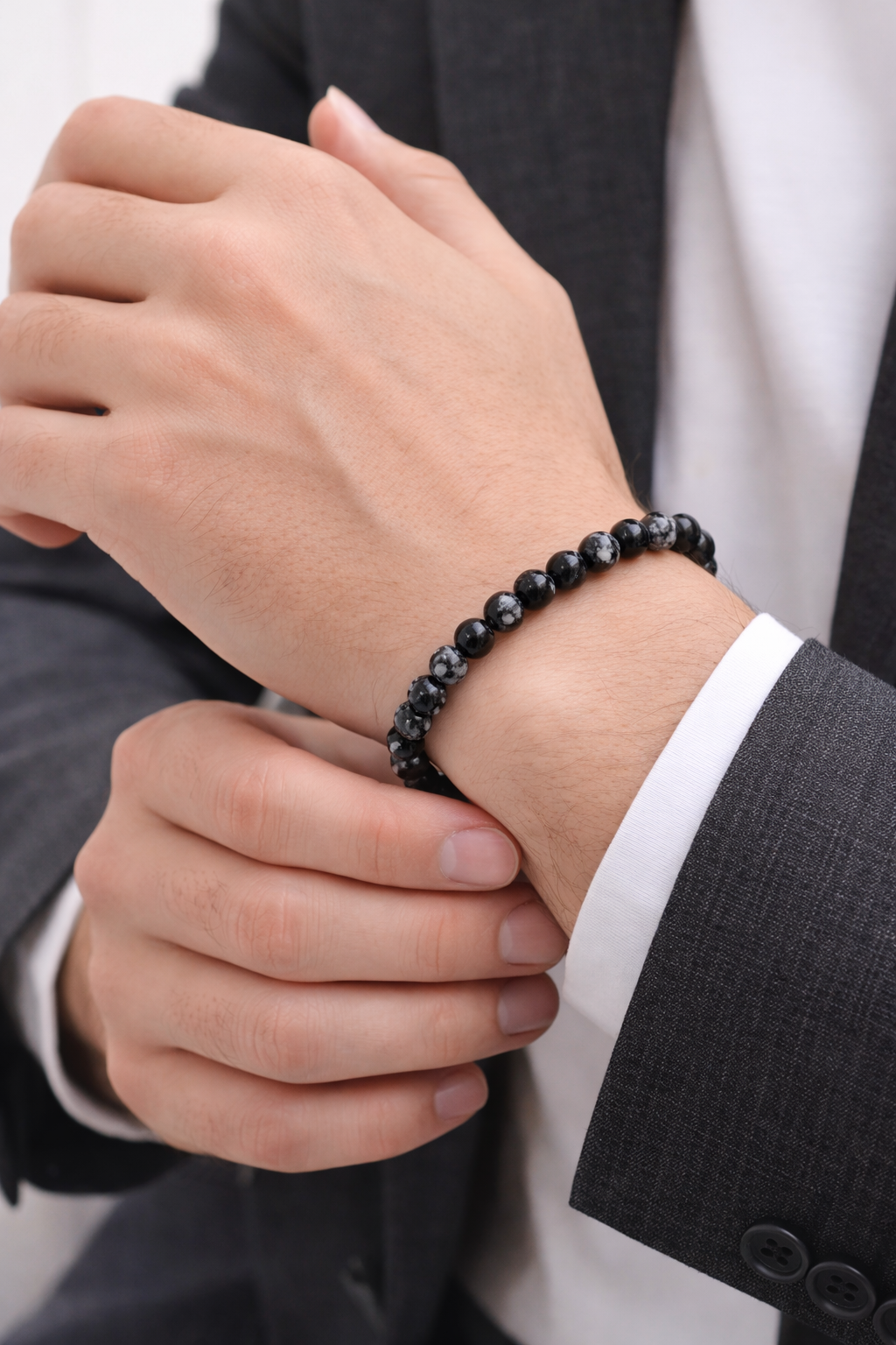 Sneeuwvlok Obsidiaan Armband 6 mm – Natuursteen – Diameter 18 cm – Obsidiaan Kralen – Unisex