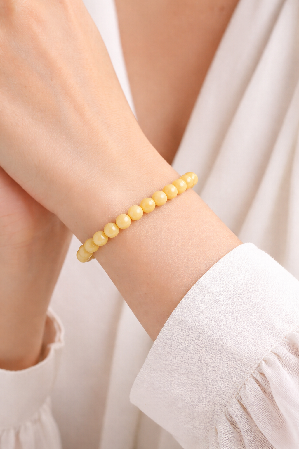Gele Jade Armband 6 mm – Ø 17 cm – Natuursteen Kralenarmband – Unisex