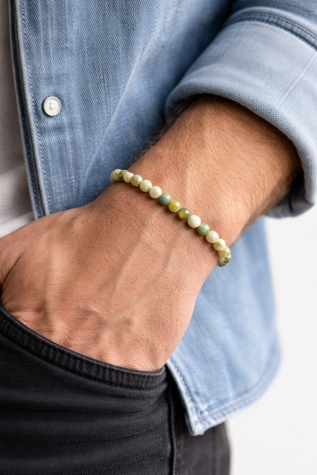 Serpentijn Armband 6 mm – Natuursteen – Diameter 18 cm – Rustgevend & Natuurlijk