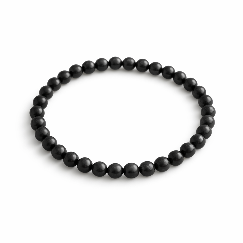 Shungiet Armband – 6 mm Kralen – Ø 17 cm – Zwarte Natuursteen Armband – Edelsteen Armband voor Dames en Heren