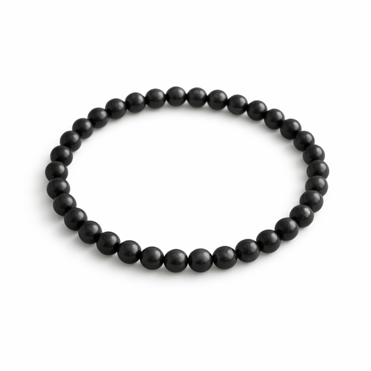 Shungiet Armband – 6 mm Kralen – Ø 17 cm – Zwarte Natuursteen Armband – Edelsteen Armband voor Dames en Heren