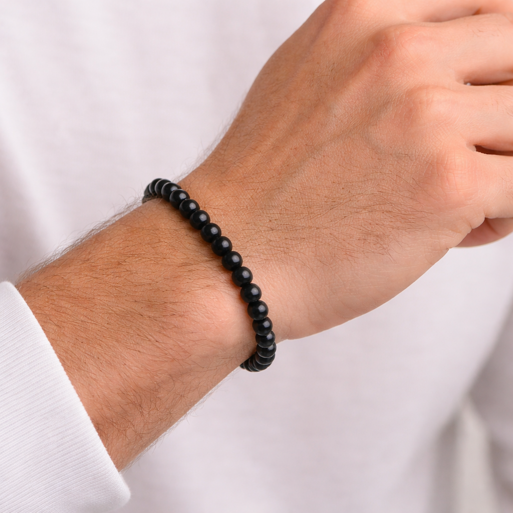 Shungiet Armband – 6 mm Kralen – Ø 17 cm – Zwarte Natuursteen Armband – Edelsteen Armband voor Dames en Heren