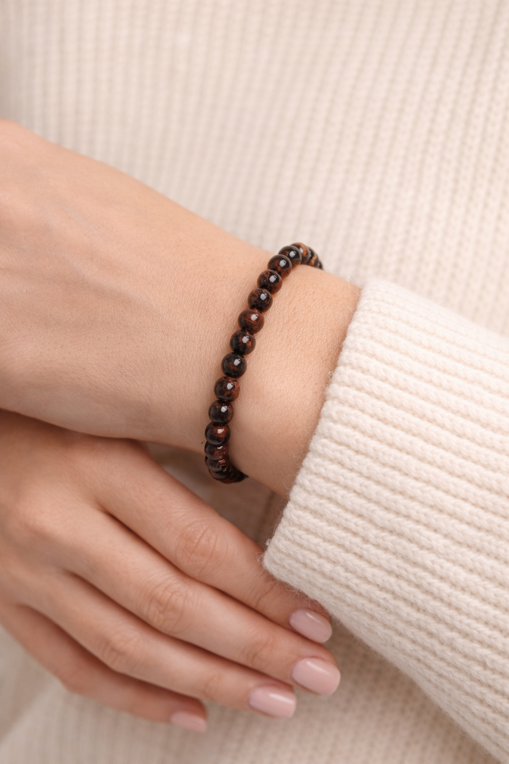 Mahonie Obsidiaan Armband – Natuursteen Kralen Armband – 6 mm – Unisex
