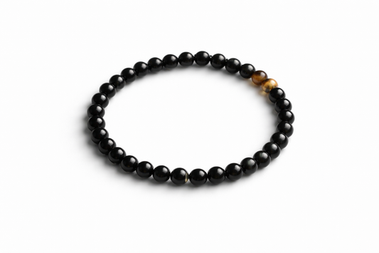 Zwarte Agaat Armband – 6 mm Kralen – 17 cm – Elastisch – Unisex