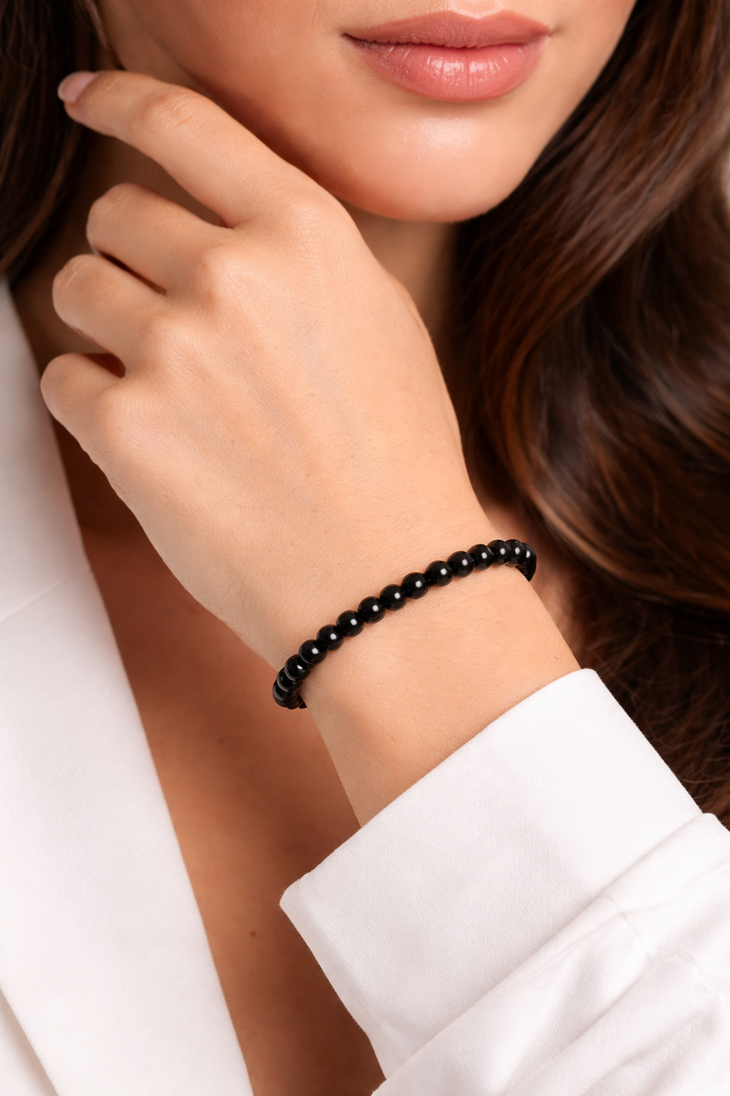 Zwarte Agaat Armband – 6 mm Kralen – 17 cm – Elastisch – Unisex