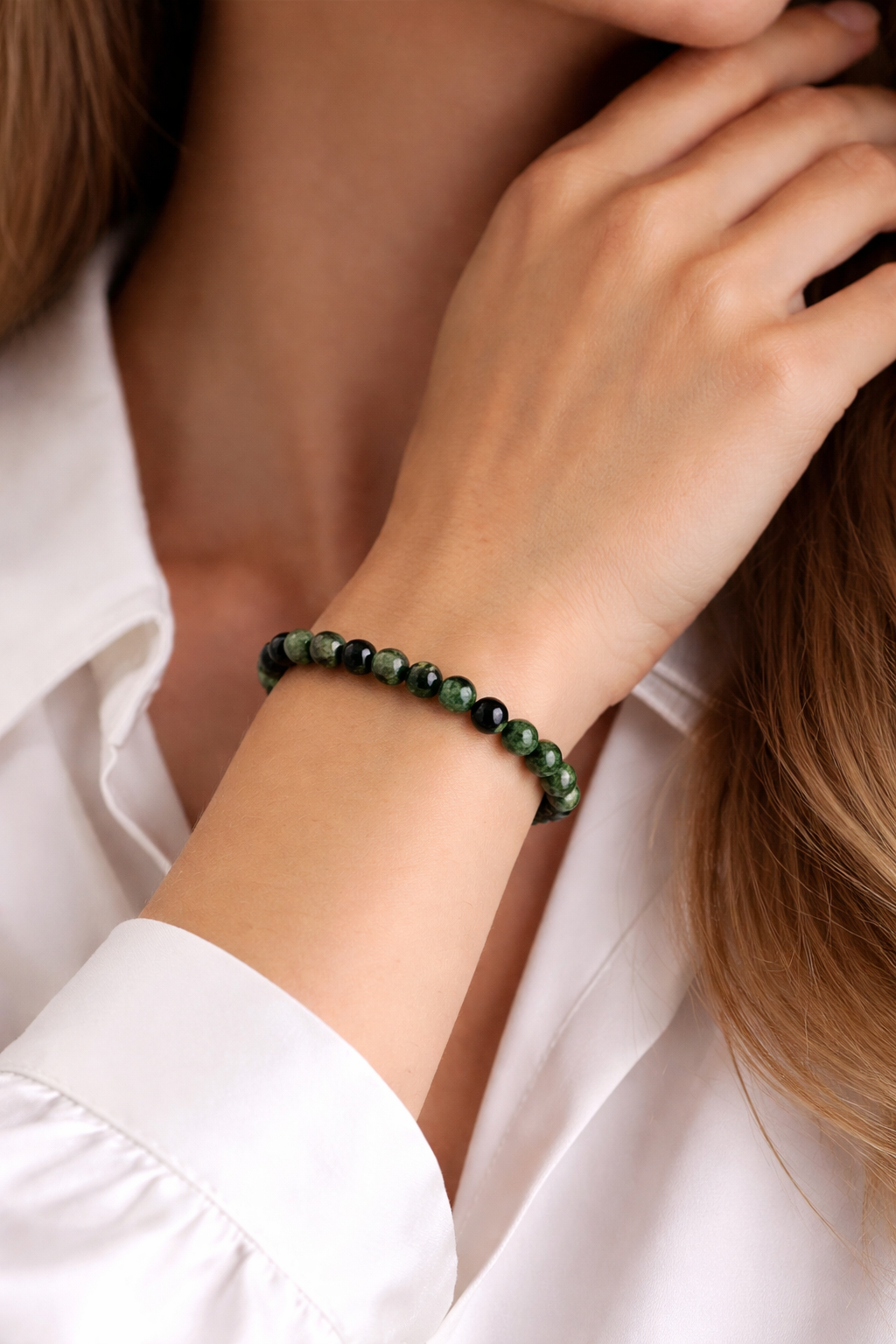 Kambaba Jaspis Armband 6 mm – Natuursteen Kralen – 17 cm – Elastisch – Unisex