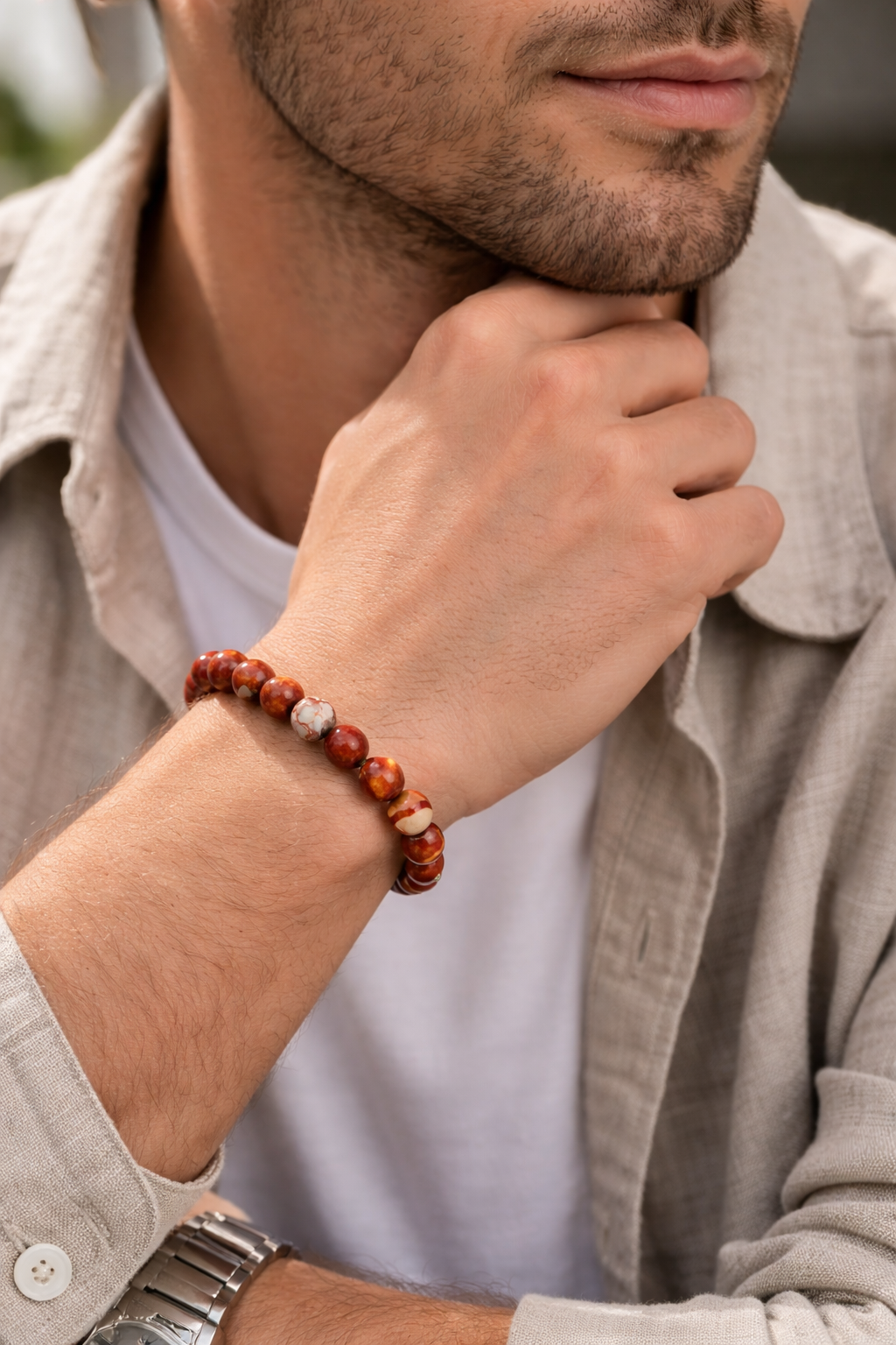 Rode Jaspis Armband 6 mm – Natuursteen Kralen – 17 cm – Kracht & Aarding – Unisex – Elastisch