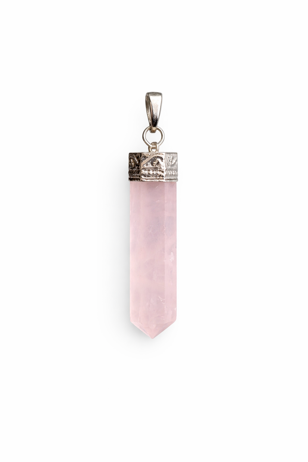 Rozenkwarts Hanger Puntvormig - Edelsteen Hanger met Verzilverde koper hangerkap - ca. 35 x 10 mm - rozenkwarts hanger - roze edelsteen hanger - puntig hanger