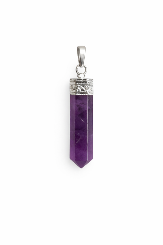 Amethist Hanger Puntvormig - Edelsteen Hanger met Verzilverde koper hangerkap - ca. 35 x 10 mm - Amethist hanger - paarse edelsteen hanger - punt hanger - amethist punt - edelsteen hanger