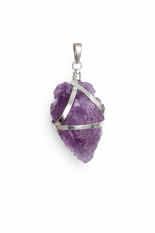 Speerpunt hanger Amenthist - Amethist Ruwe Hanger - Natuurlijke Edelsteen Hanger met Verzilverde Koperen Wikkeling - ca. 28-30 x 19-22 mm amethist hanger - paarse edelsteen hanger - natuurlijke hanger - edelsteen hanger