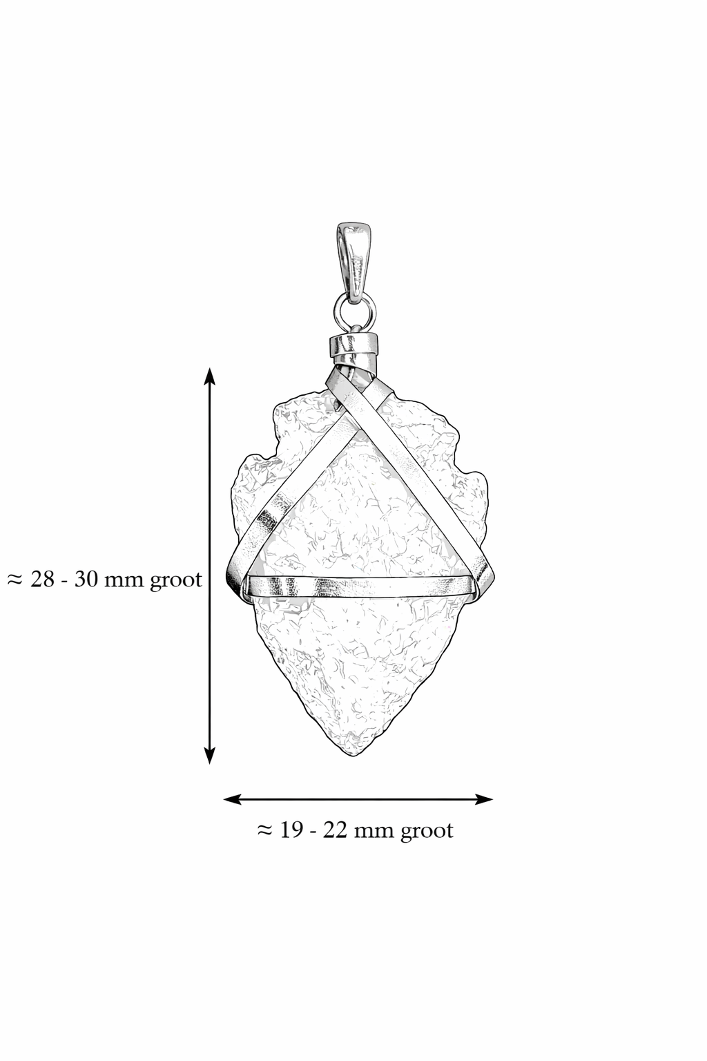 Speerpunt hanger Bergkristal - Bergkristal Ruwe Hanger - Natuurlijke Edelsteen Hanger met Verzilverde Koperen Wikkeling - ca. 28-30 x 19-22 mm Bergkristal hanger - Transparant edelsteen hanger - natuurlijke hanger - edelsteen hanger