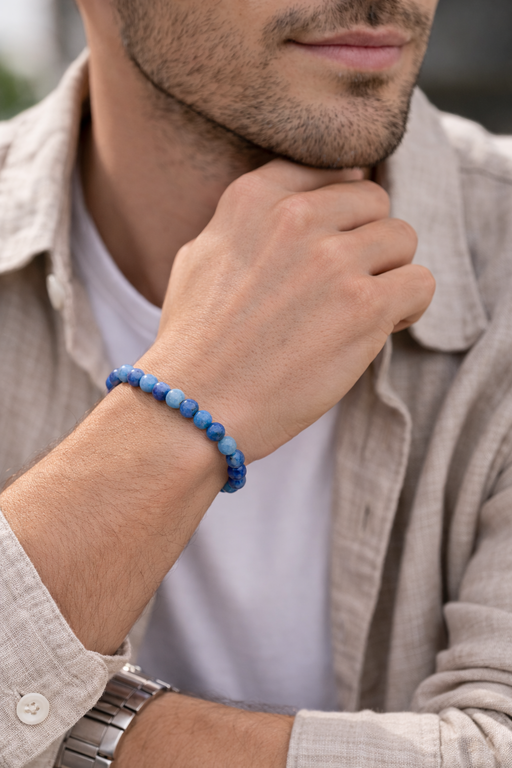 Blauwe Aventurijn Armband 6 mm – Natuursteen Kralen – 17 cm – Rust & Focus – Unisex - Elastisch – Natuursteen – Dames & Heren