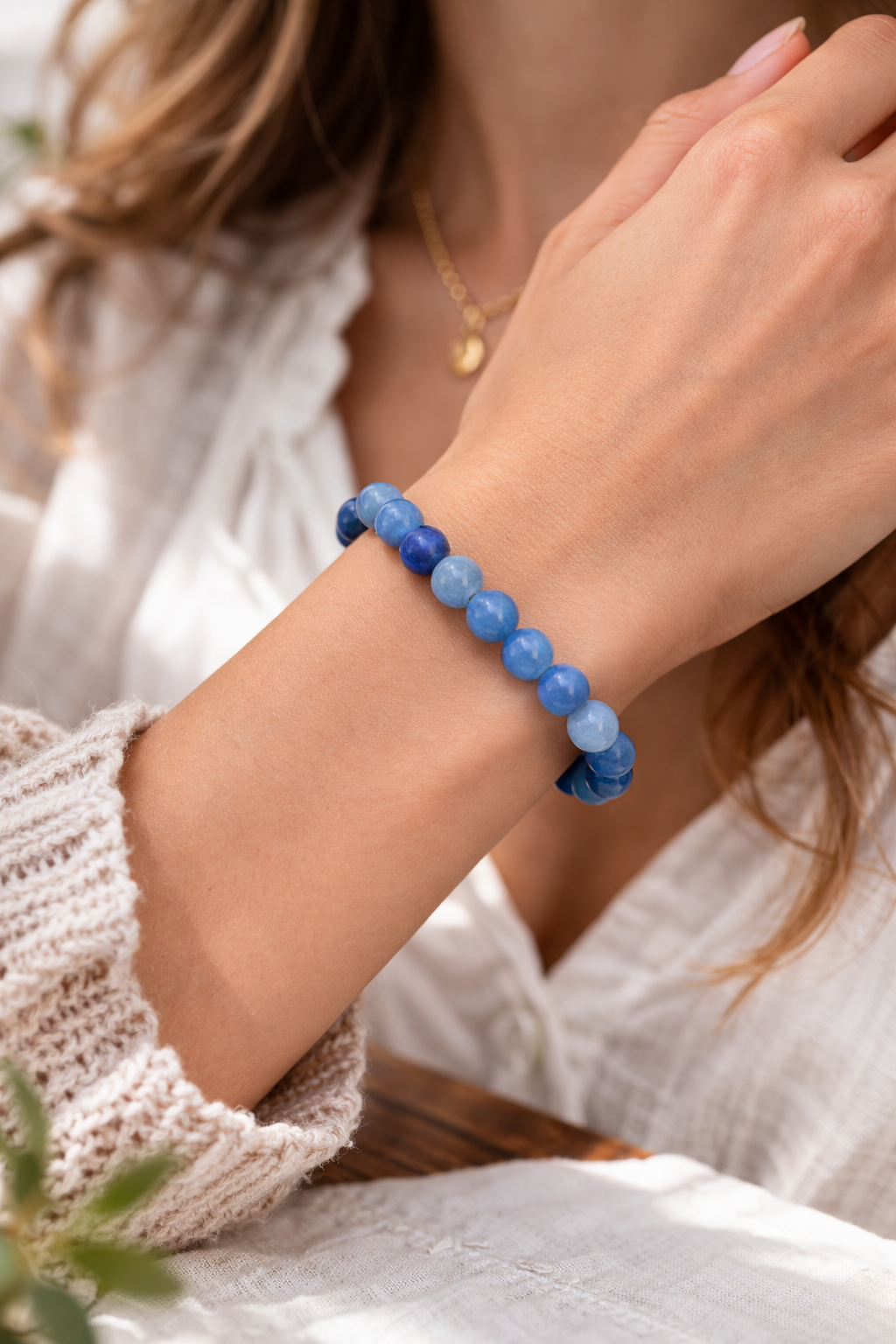 Blauwe Aventurijn Armband 6 mm – Natuursteen Kralen – 17 cm – Rust & Focus – Unisex - Elastisch – Natuursteen – Dames & Heren