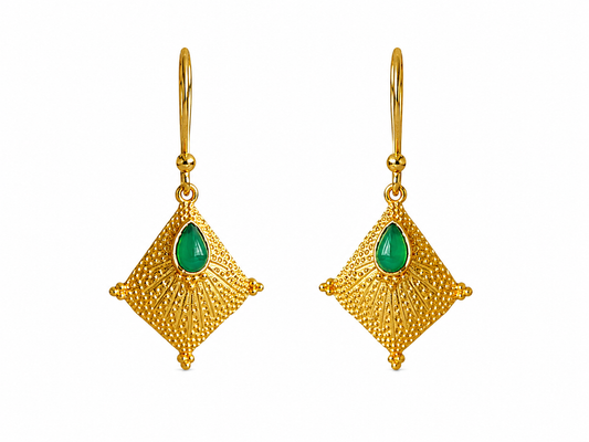 Groene Onyx Oorbellen 925 Zilver Verguld – Dames Hangoorbellen met Edelsteen – 21 x 24 mm – 1,8 gram per oorbel