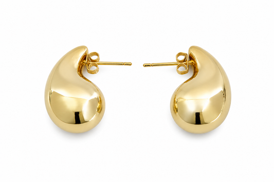 925 Zilveren Oorknoppen Goudkleurig – Druppelvorm Oorbellen 13 x 24 mm – Glanzende Statement Oorbellen